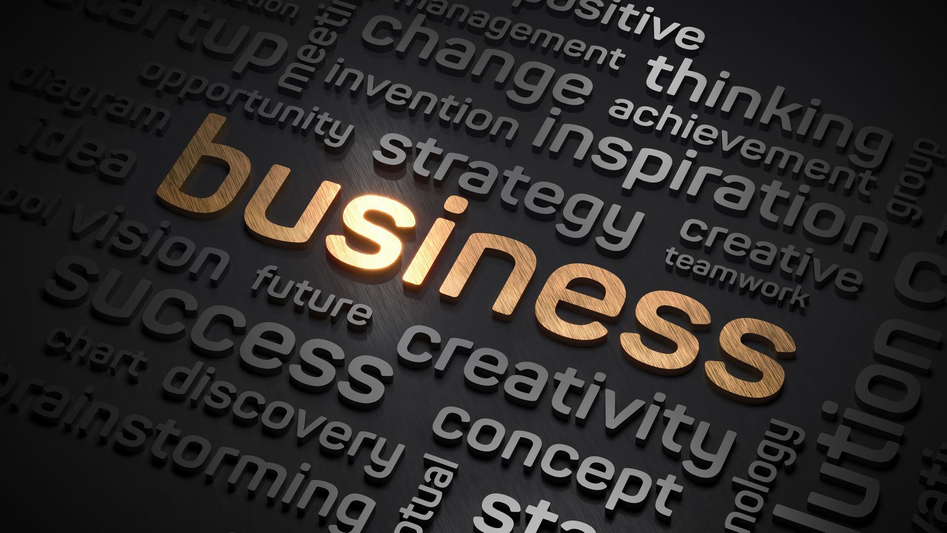 business concept made by motivational words cloud in black and golden colors